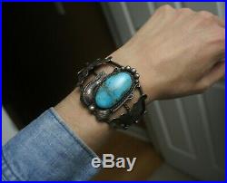 Huge Vintage Native American Navajo Turquoise Sterling Silver Cuff Bracelet