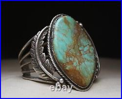 Huge Vintage Native American Navajo Turquoise Sterling Silver Cuff Bracelet