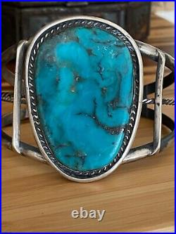 Huge Vintage Native American Navajo Turquoise Sterling Silver Cuff Bracelet, 50g