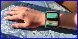 Huge Vintage Native American Onyx Turquoise & Mother Of Pearl Cuff 2 1970s
