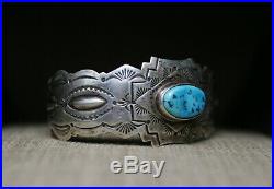 Huge Vintage Native American Sterling Silver Turquoise Cuff Bracelet Men's Size