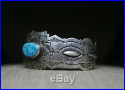 Huge Vintage Native American Sterling Silver Turquoise Cuff Bracelet Men's Size