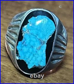 Huge Vintage Native American Sterling Silver Turquoise Mens Ring Size 11