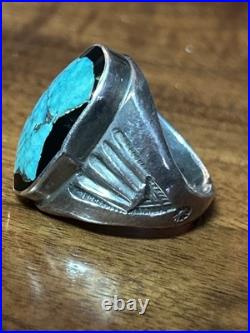 Huge Vintage Native American Sterling Silver Turquoise Mens Ring Size 11