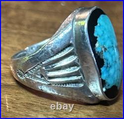 Huge Vintage Native American Sterling Silver Turquoise Mens Ring Size 11