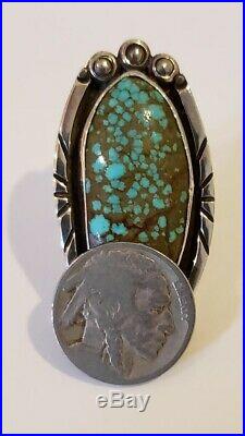 Huge Vintage Native American Sterling Silver Turquoise Ring SIGNED