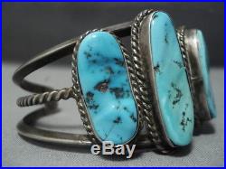 Huge Vintage Navajo Blue Turquoise Sterling Silver Bracelet Old