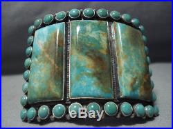 Huge Vintage Navajo Green Turquoise Sterling Silver Bracelet