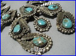 Huge Vintage Navajo Royston Turquoise Sterling Silver Squash Blossom Necklace