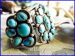 Huge Vintage Old Pawn Silver Navajo Cluster Turquoise Cuff Bracelet
