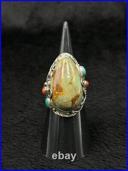 Huge Vintage Sterling Silver Native American Ring With Natural Turquoise & Coral