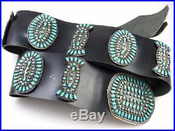 Huge Vintage Zuni Signed Y Sterling Silver Petit Point Turquoise Concho Belt J