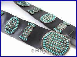 Huge Vintage Zuni Signed Y Sterling Silver Petit Point Turquoise Concho Belt J