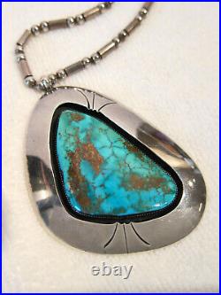Huge Vtg Navajo Sterling Spiderweb Turquoise Shadowbox Pendant Necklace Old Pawn