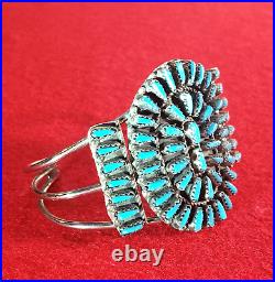 Iconic Vintage Native American Turquoise Nickel Silver Petit Point Cuff Bracelet