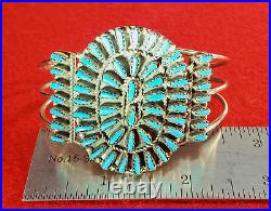 Iconic Vintage Native American Turquoise Nickel Silver Petit Point Cuff Bracelet
