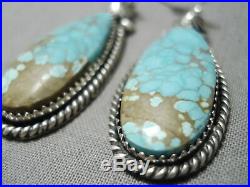 Important Vintage Navajo #8 Turquoise Jeanette Dale Sterling Silver Earrings