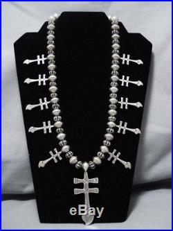 Important Vintage Navajo Al Joe Cross Sterling Silver Squash Blossom Necklace