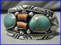 Incredible Vintage Navajo Royston Turquoise Coral Sterling Silver Bracelet Old