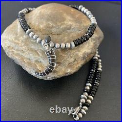 Inlay Pendant Native Am Navajo Pearls Sterling Silver Black Onyx Necklace 12281