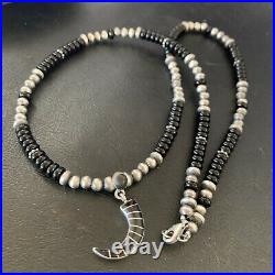 Inlay Pendant Native Am Navajo Pearls Sterling Silver Black Onyx Necklace 12281