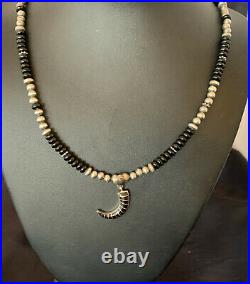 Inlay Pendant Native Am Navajo Pearls Sterling Silver Black Onyx Necklace 12281