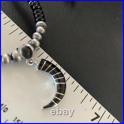 Inlay Pendant Native Am Navajo Pearls Sterling Silver Black Onyx Necklace 12281