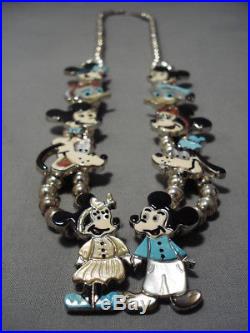 Intrciate Vintage Zuni Turquoise Sterling Silver Disney Squash Blossom Necklace
