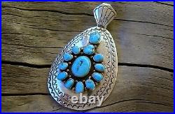 Jerry Cowboy Signed Navajo Silver Turquoise Pendant for Necklace Vintage