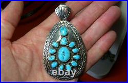 Jerry Cowboy Signed Navajo Silver Turquoise Pendant for Necklace Vintage