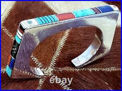 Jim Harrison Navaho Vintage Inlay Cuff Bracelet Sterling Silver Awarded Artist