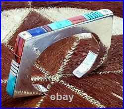 Jim Harrison Navaho Vintage Inlay Cuff Bracelet Sterling Silver Awarded Artist