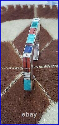 Jim Harrison Navaho Vintage Inlay Cuff Bracelet Sterling Silver Awarded Artist