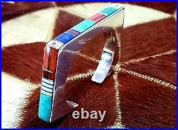 Jim Harrison Navaho Vintage Inlay Cuff Bracelet Sterling Silver Awarded Artist