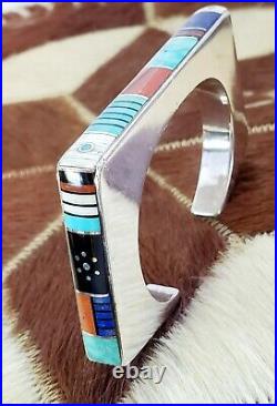 Jim Harrison Navaho Vintage Inlay Cuff Bracelet Sterling Silver Awarded Artist