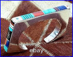 Jim Harrison Navaho Vintage Inlay Cuff Bracelet Sterling Silver Awarded Artist