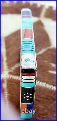 Jim Harrison Navaho Vintage Inlay Cuff Bracelet Sterling Silver Awarded Artist