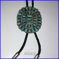 John Mike Begay Native Pawn needlepoint Turquoise Silver Bolo Tie Vintage 1970s