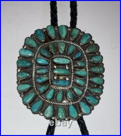 John Mike Begay Native Pawn needlepoint Turquoise Silver Bolo Tie Vintage 1970s