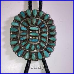 John Mike Begay Native Pawn needlepoint Turquoise Silver Bolo Tie Vintage 1970s
