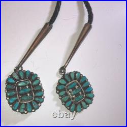 John Mike Begay Native Pawn needlepoint Turquoise Silver Bolo Tie Vintage 1970s