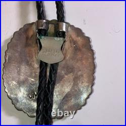 John Mike Begay Native Pawn needlepoint Turquoise Silver Bolo Tie Vintage 1970s