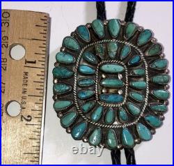 John Mike Begay Native Pawn needlepoint Turquoise Silver Bolo Tie Vintage 1970s