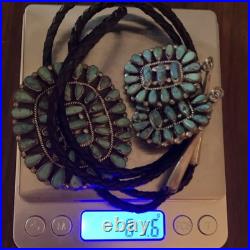 John Mike Begay Native Pawn needlepoint Turquoise Silver Bolo Tie Vintage 1970s