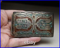 Joleen Yazzie Vintage Native American Sterling Silver Turquoise Belt Buckle