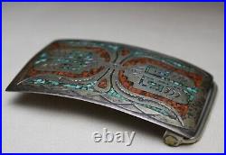 Joleen Yazzie Vintage Native American Sterling Silver Turquoise Belt Buckle