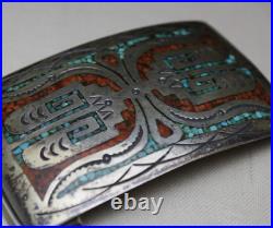 Joleen Yazzie Vintage Native American Sterling Silver Turquoise Belt Buckle