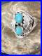 Kingman Turquoise Navajo Sterling Silver 2 Stone Ring Size 11.5 14174
