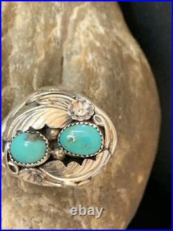 Kingman Turquoise Navajo Sterling Silver 2 Stone Ring Size 11.5 14174