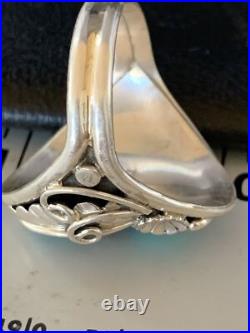 Kingman Turquoise Navajo Sterling Silver 2 Stone Ring Size 11.5 14174